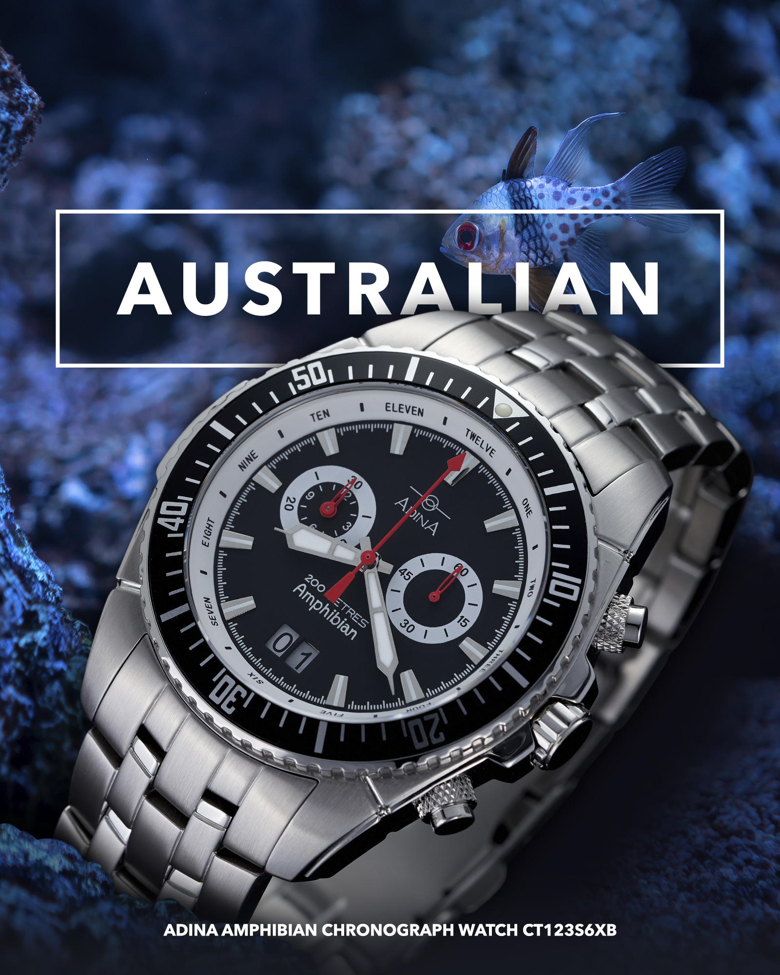 CT123 S6XB 2025-01-06 Buy Australian Adina Amphibian Chronograph Sports Watch CT123 S6XB